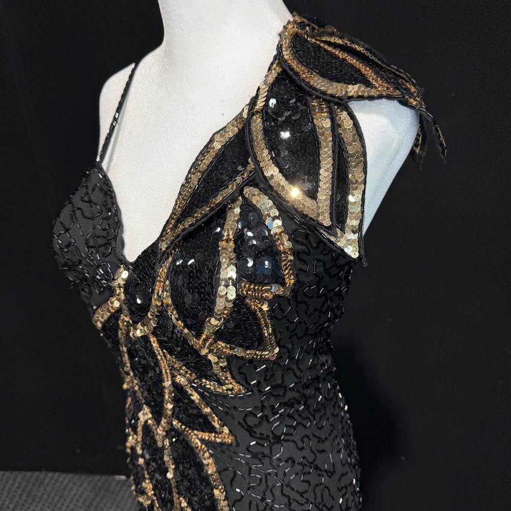 Vintage Destinee One Shoulder Black Beaded Dress Cocktail New Years Eve